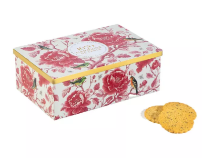 Biscuits sablés assortiment, pépites de framboise, pomme caramel, et Thé Earl Grey - boite métal "Oisellerie" 300g La Sablésienne