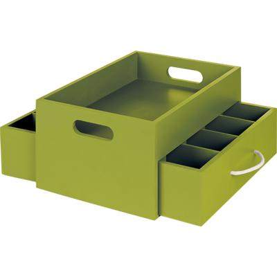 coffret bois vert avec plateau et tiroirs