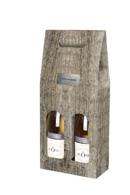 Valisette pour 2 bouteilles imitation bois gris
