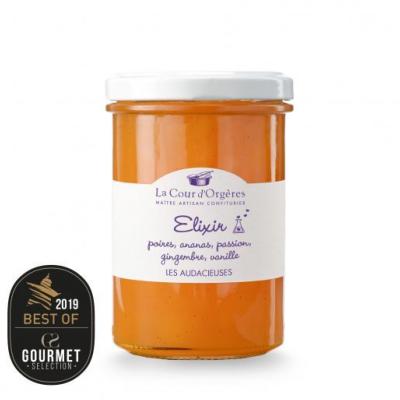 Confiture " Elixir" poire-ananas-passion-gingembre-vanille La Cour d'Orgères 240gr