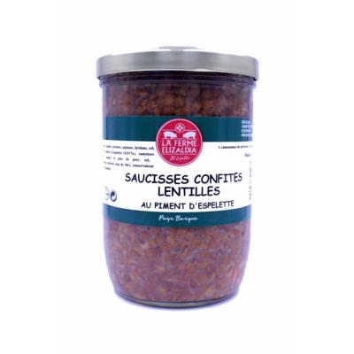 Saucisses confites et lentilles bocal 380gr Ferme Elizaldia