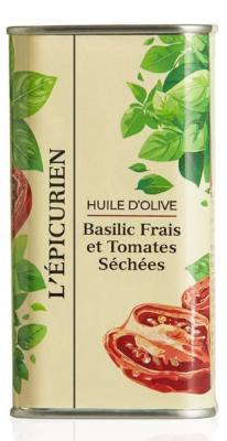 Huile d'Olive Vierge Extra infusée au Basilic Frais et Tomates Séchées bidon 25cl L'Epicurien