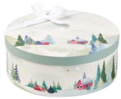 Coffret carton rond CAMPAGNE ENNEIGEE/dorure à chaud 31.5 x 31.5 x 12.0 cm